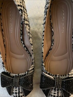 BCBGeneration Black & White Tweed Bow Ballet Heels